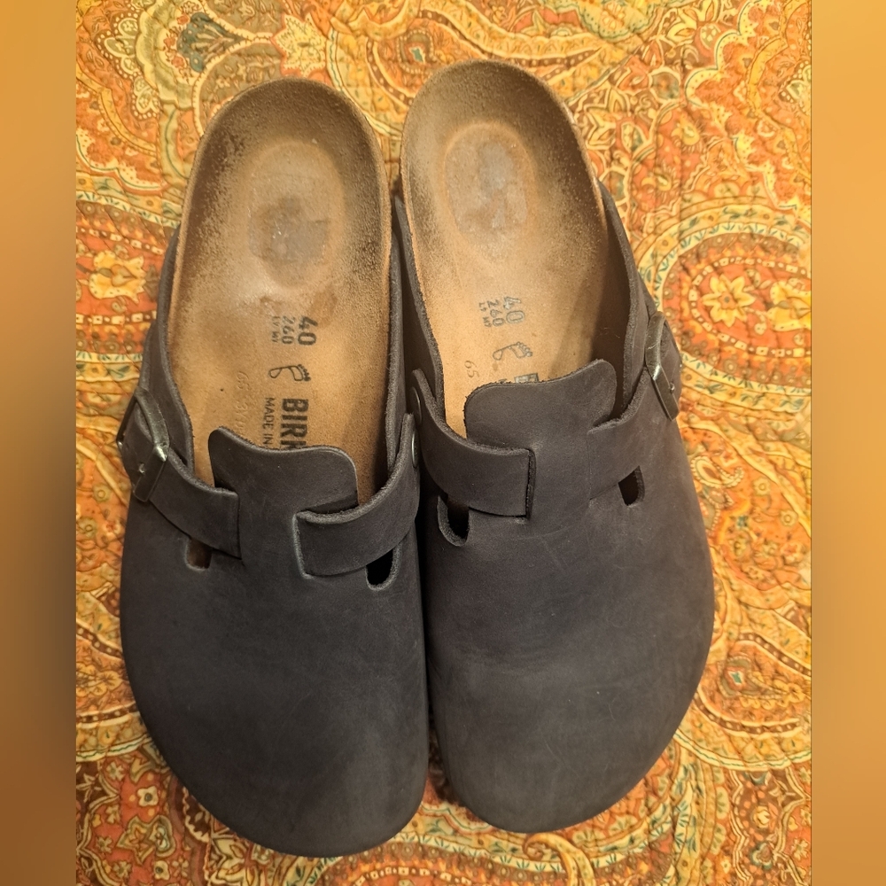Birkenstock Charcoal Leather Mules